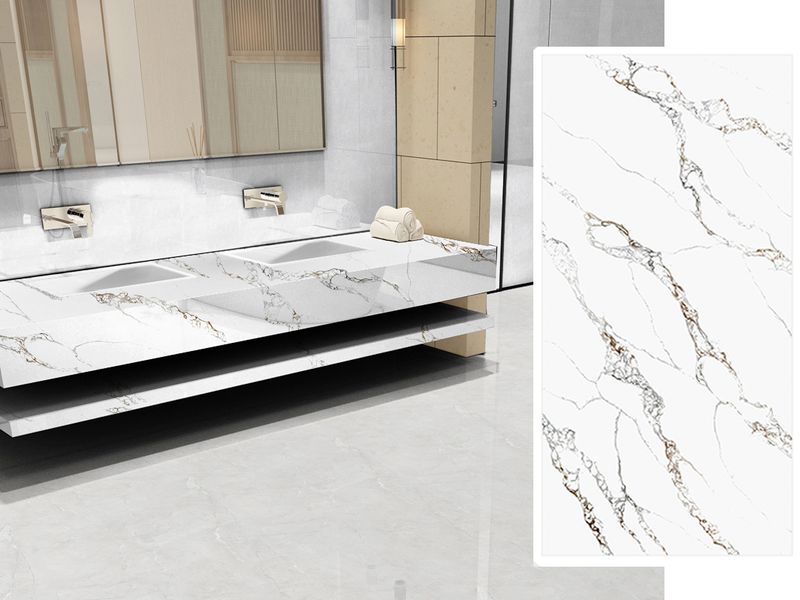 (9ft x 26") or (10ft x 5ft) | Quartz Countertop - Borage Platinum Slab, Polished Honed Countertop, Grey, White
