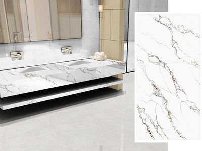 (9ft x 26") or (10ft x 5ft) | Quartz Countertop - Borage Platinum Slab, Polished Honed Countertop, Grey, White