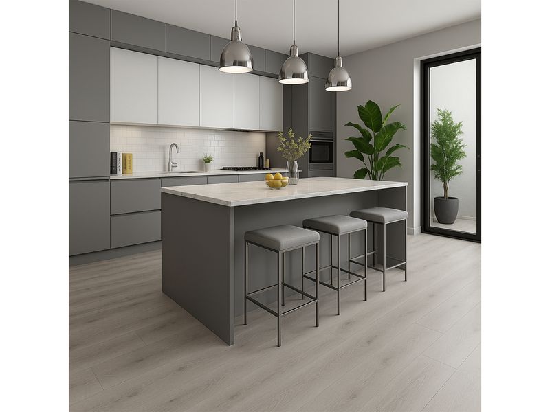 1 Box (10 planks)  7 1/4" x 48" | SPC Premier Vinyl, Waterproof Vinyl, Light Grey, Coral White, HQ022