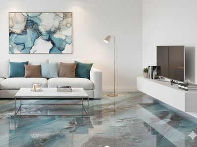 24"x48" Porcelain tiles | Florish Ice, High Glossy Wall &amp; Floor Tiles, Marble Effect, Blues, Greens, Browns, Orange