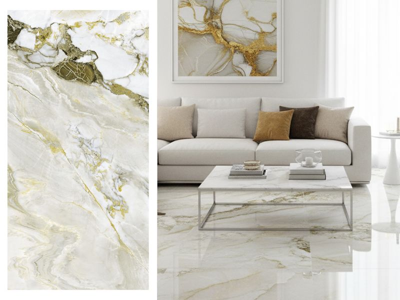 24"x48" Porcelain tiles | Onyx Ice-HG, High Glossy Wall &amp; Floor Tiles, Marble Effect, Lemon Green, White