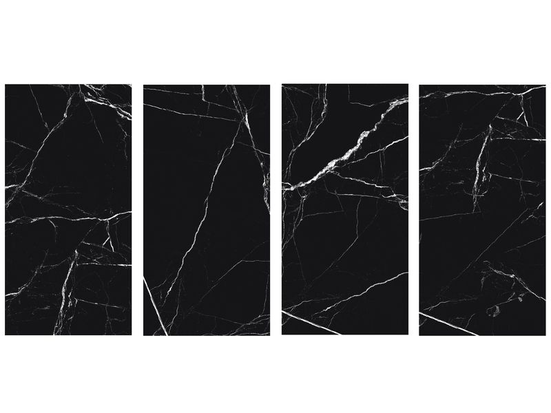 24"x48" Porcelain tiles | Black Volcan, High Glossy Wall &amp; Floor Tiles, Marble Effect, Black, White