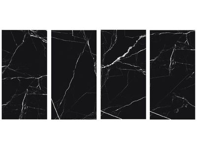 24"x48" Porcelain tiles | Black Volcan, High Glossy Wall &amp; Floor Tiles, Marble Effect, Black, White
