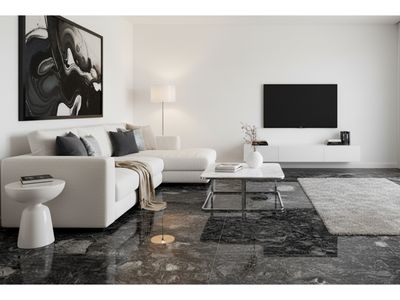 24"x48" Porcelain tiles | Galleta Black, High Glossy Wall &amp; Floor Tiles, Marble Effect, Black, Greys