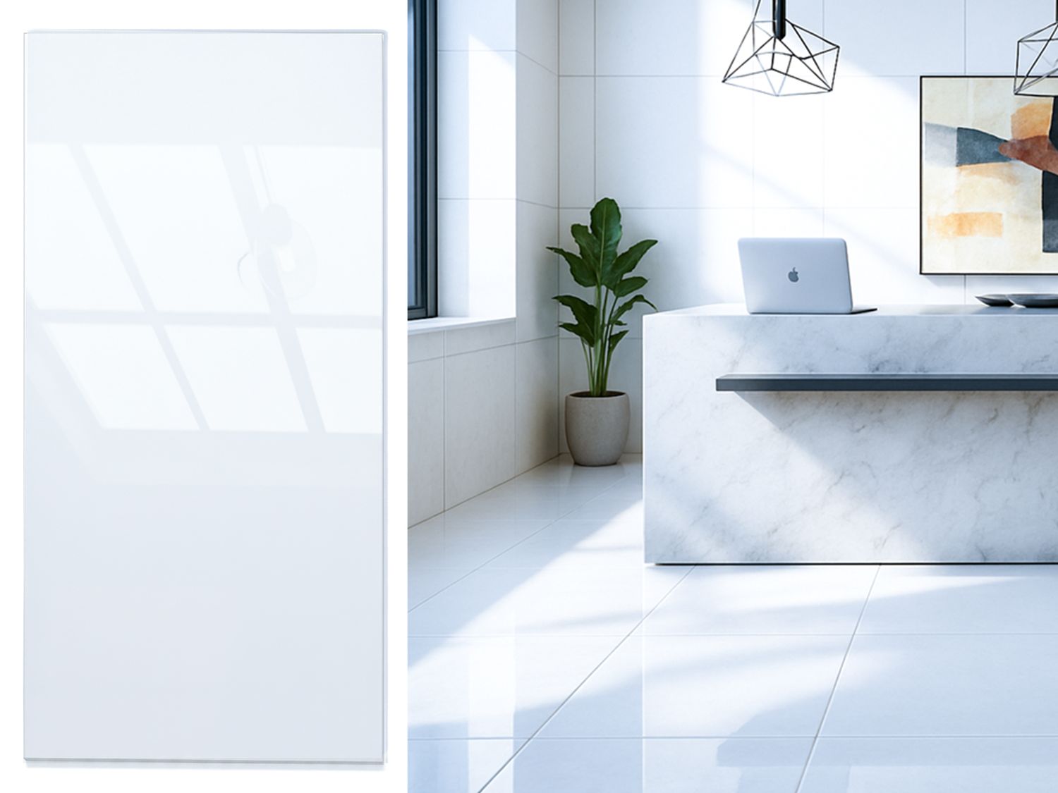 24"x48" Porcelain tile | Super White, High Glossy Wall &amp; Floor Tiles, Marble Effect, White