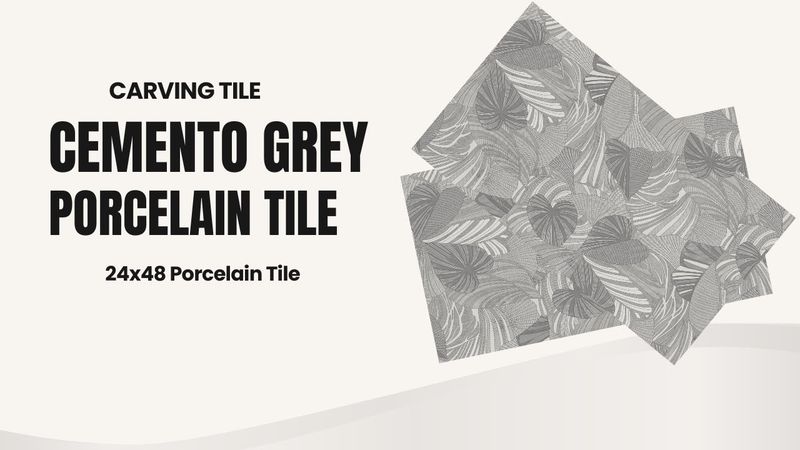 24"x48" Carving Porcelain Wall Tiles,| Cemento Grey Decor, Leaf Design, Grey