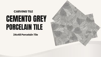 24"x48" Carving Porcelain Wall Tiles,| Cemento Grey Decor, Leaf Design, Grey
