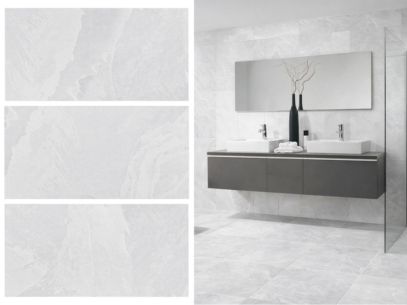 24"x48" Matte Porcelain Wall &amp; Floor Tiles | Craft Bianco, Marble Effect, 1 Box -2 PC, Grey
