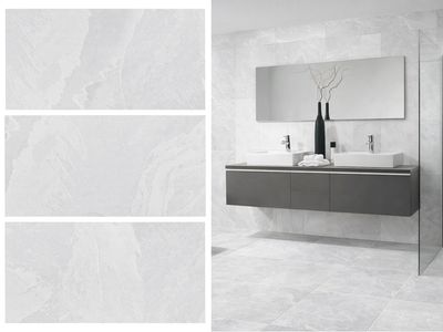 24"x48" Matte Porcelain Wall &amp; Floor Tiles | Craft Bianco, Marble Effect, 1 Box -2 PC, Grey