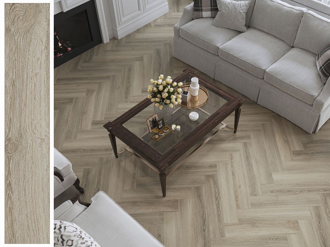 Herringbone SPC Vinyl Flooring Plank, 14Sq. Ft, Thick 5 mm + 2 mm padding, Wear layer 0.5 mm, 100% Water resistant, Urban Touch (HR7604)