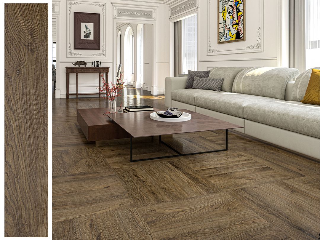 Herrine Bone SPC Vinyl Flooring Plank l 14Sq. Ft, Thick 5 mm + 2 mm padding, Wear layer 0.5 mm, 100% Water resistant, Cocoa Bean (HR7605)