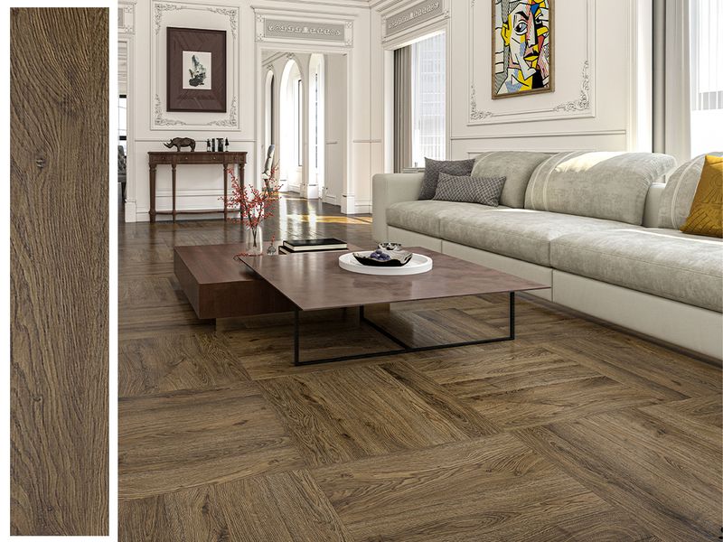 Herrine Bone SPC Vinyl Flooring Plank l 14Sq. Ft, Thick 5 mm + 2 mm padding, Wear layer 0.5 mm, 100% Water resistant, Cocoa Bean (HR7605)