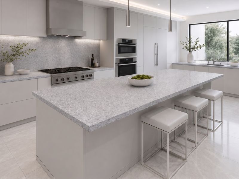 (9ft x 26") or (10ft x 5ft) | Quartz Countertop - White Rose Slab, Polished Honed Countertop, Grey, White