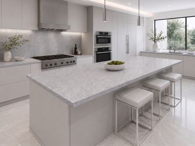 (9ft x 26") or (10ft x 5ft) | Quartz Countertop - White Rose Slab, Polished Honed Countertop, Grey, White