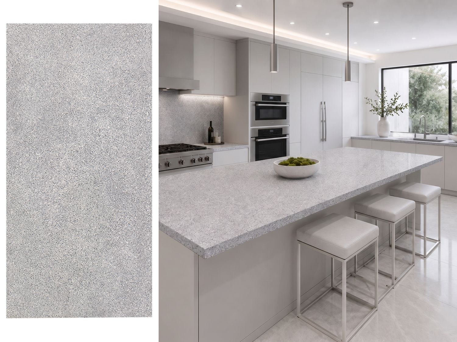 (9ft x 26") or (10ft x 5ft) | Quartz Countertop - White Rose Slab, Polished Honed Countertop, Grey, White