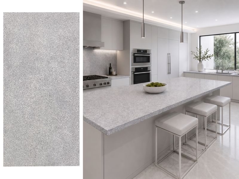 (9ft x 26") or (10ft x 5ft) | Quartz Countertop - White Rose Slab, Polished Honed Countertop, Grey, White