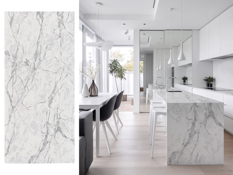 (9ft x 26") or (10ft x 5ft) | Quartz Countertop - Diana White Slab, Polished Honed Countertop, Grey, White