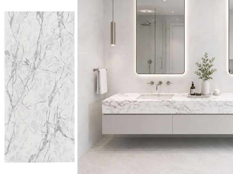 (9ft x 26") or (10ft x 5ft) | Quartz Countertop - Diana White Slab, Polished Honed Countertop, Grey, White