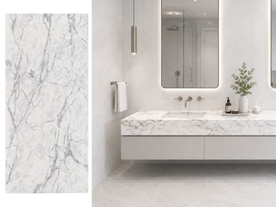 (9ft x 26") or (10ft x 5ft) | Quartz Countertop - Diana White Slab, Polished Honed Countertop, Grey, White
