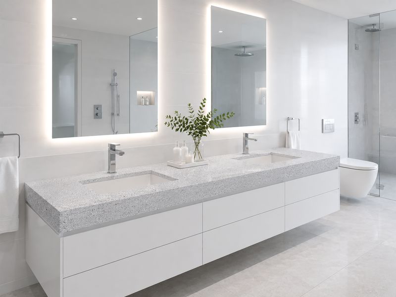 (9ft x 26") or (10ft x 5ft) | Quartz Countertop - White Rose Slab, Polished Honed Countertop, Grey, White