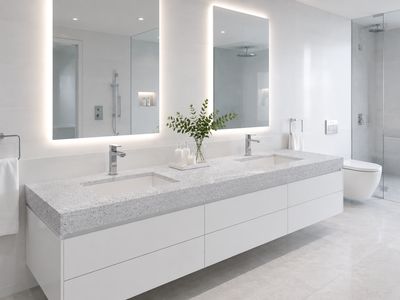 (9ft x 26") or (10ft x 5ft) | Quartz Countertop - White Rose Slab, Polished Honed Countertop, Grey, White