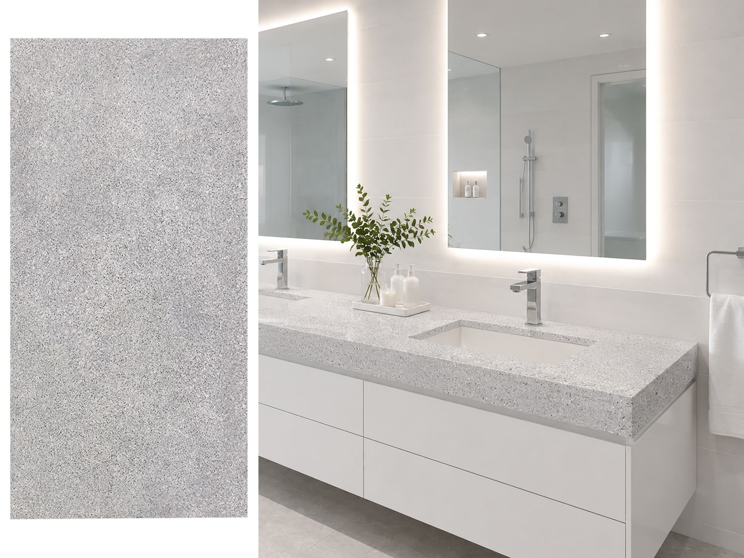 (9ft x 26") or (10ft x 5ft) | Quartz Countertop - White Rose Slab, Polished Honed Countertop, Grey, White