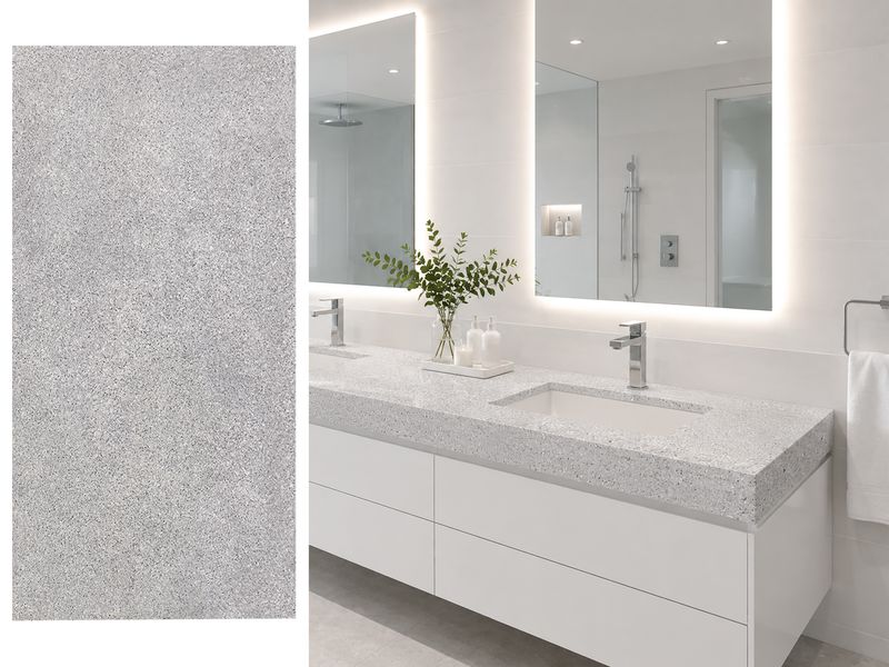 (9ft x 26") or (10ft x 5ft) | Quartz Countertop - White Rose Slab, Polished Honed Countertop, Grey, White