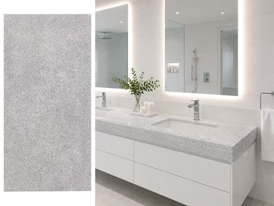 (9ft x 26") or (10ft x 5ft) | Quartz Countertop - White Rose Slab, Polished Honed Countertop, Grey, White