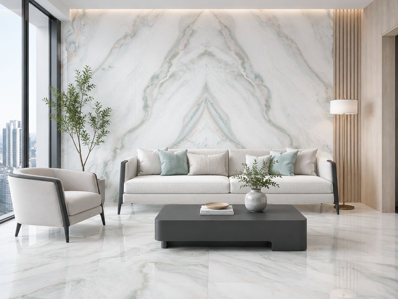 24"x48" Porcelain Wall &amp; Floor Tiles | Arico Green, Marble Effect, Glossy tile
