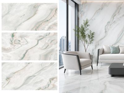 24"x48" Porcelain Wall &amp; Floor Tiles | Arico Green, Marble Effect, Glossy tile