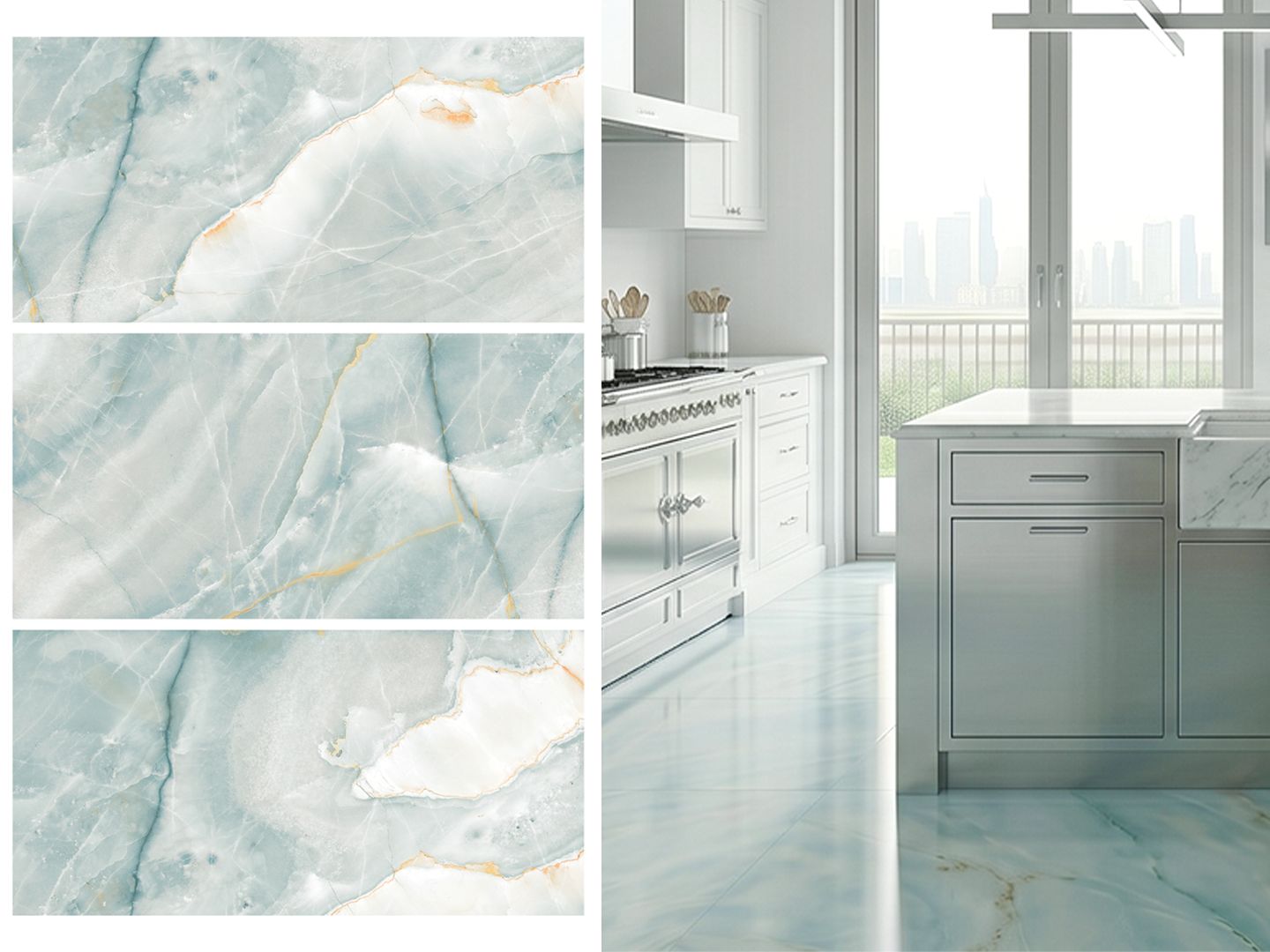 24"x48" Porcelain Wall &amp; Floor Tiles | Cosina Teal, Marble Effect, Glossy tile, Green tile