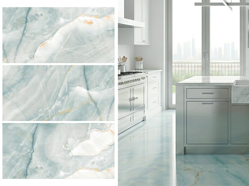 24"x48" Porcelain Wall &amp; Floor Tiles | Cosina Teal, Marble Effect, Glossy tile, Green tile