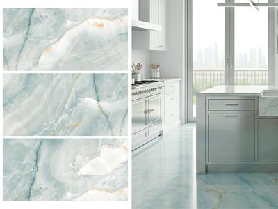 24"x48" Porcelain Wall &amp; Floor Tiles | Cosina Teal, Marble Effect, Glossy tile, Green tile