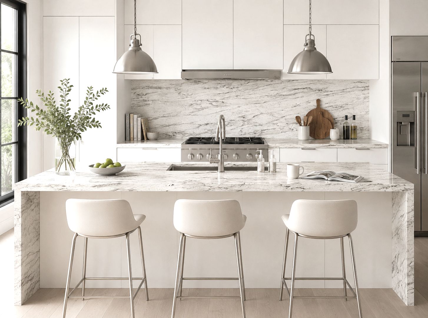 9ft x 26" x 17 or 34 mm | Granite Countertop - Flow White