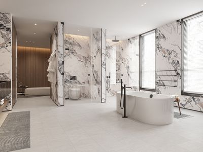 9' x 4' x 4.5mm (thickness), STEP GUARD SPC FastPanel | Wall panel, Calacatta Monet