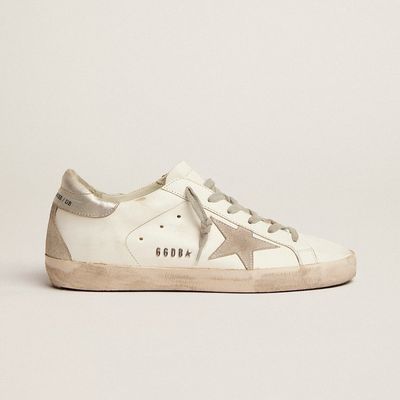 Women&#39;s Super-Star with silver heel tab and metal stud lettering