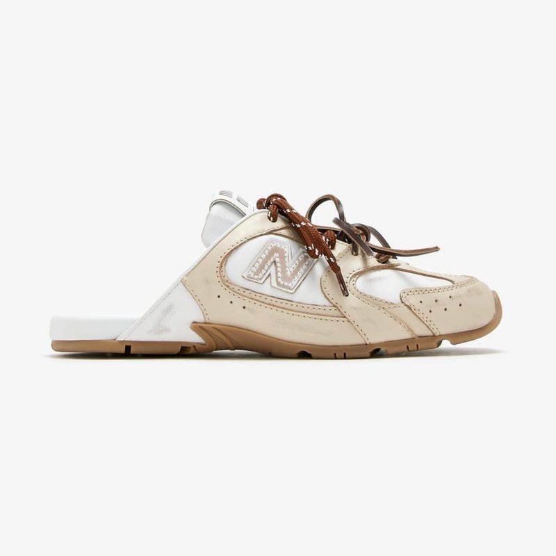 New Balance X Miu Miu 530 SL deco calf leather mules Travertine Gray/White