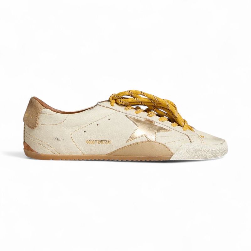 Women's True-Star in white nappa leather with gold star and beige suede heel tab