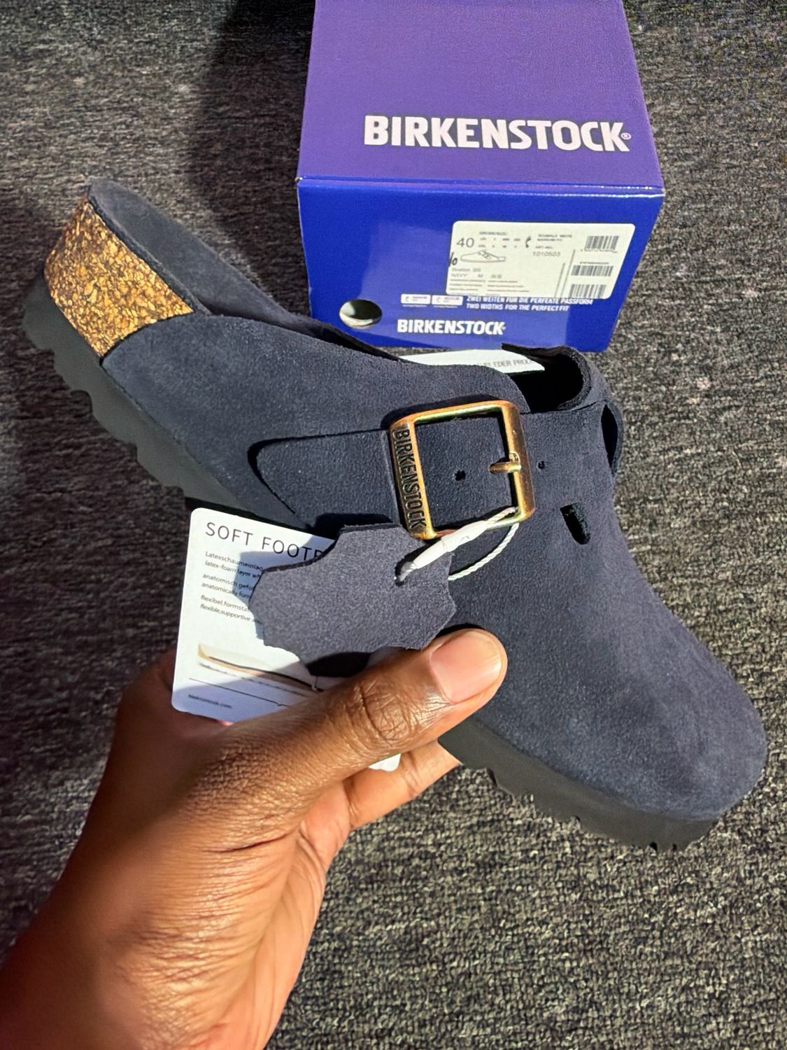Birkenstock Boston Soft Footbed Suede Navy Grey 