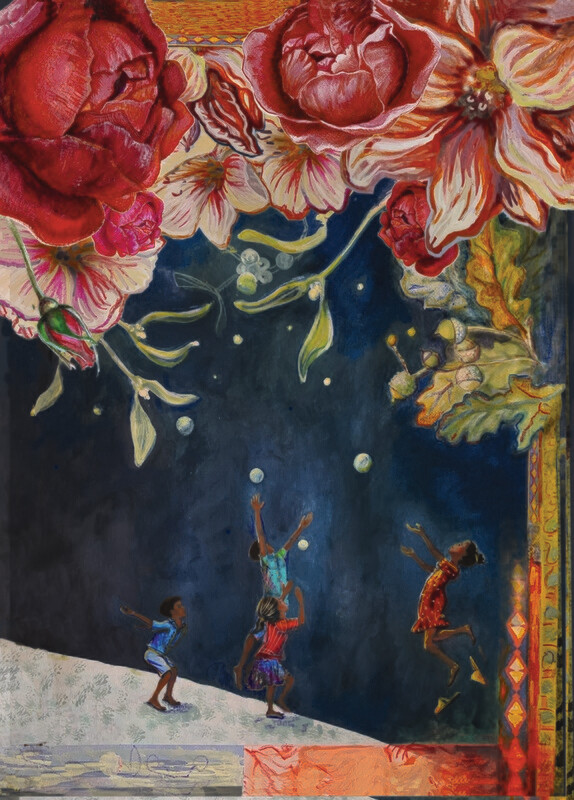 "Sharing Nectar Drops", Bild auf hochwertigem Textilrahmen, ca. 30 cm x 40 cm x 4 cm