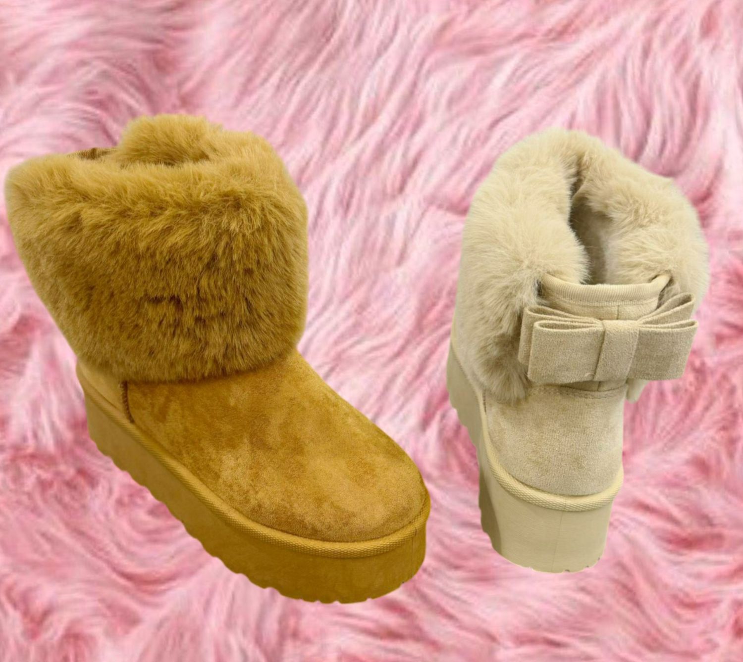 Bow Fluffy Cuff Slip On Snow Boots