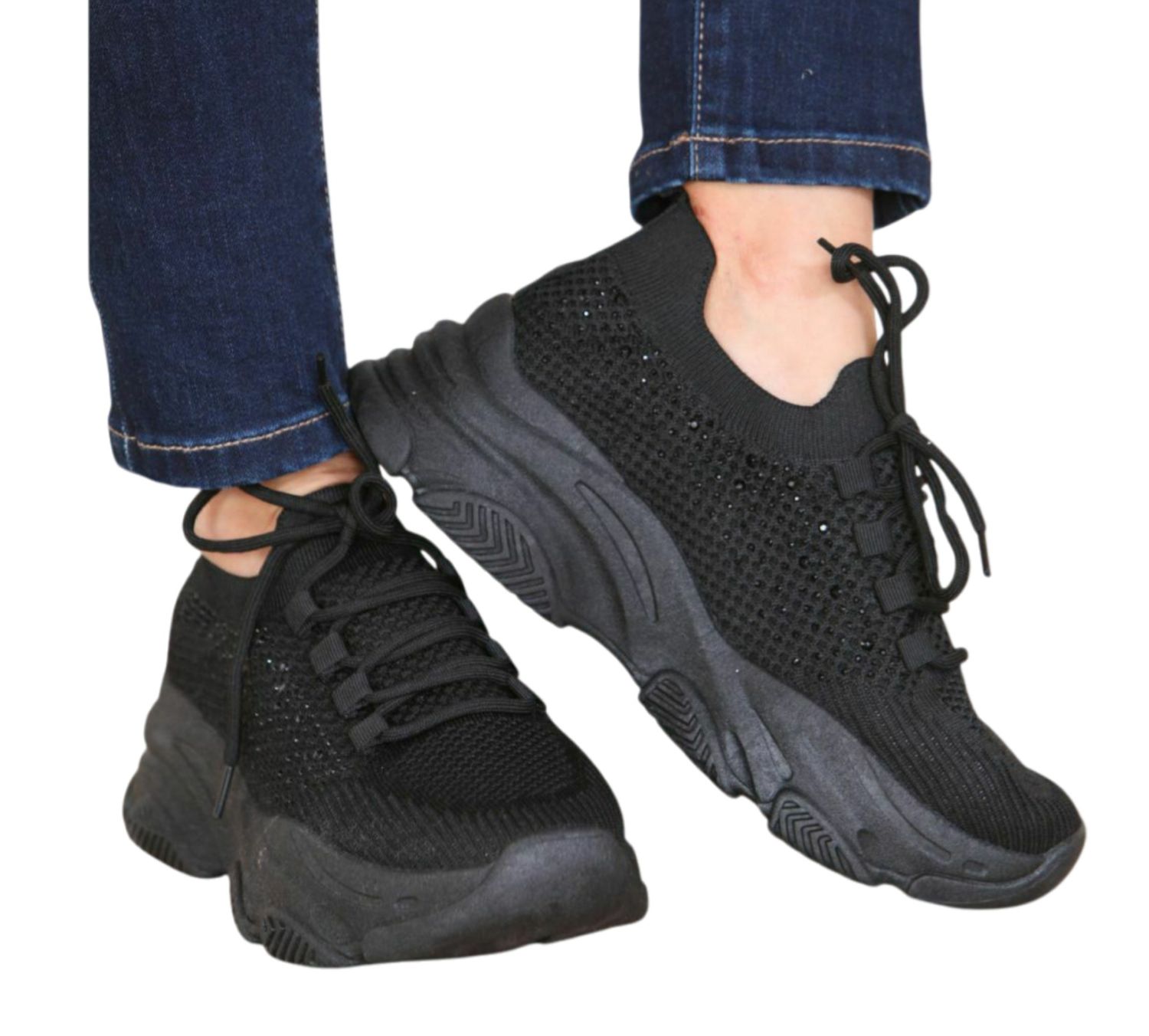 Slip on stretch bling chunky trainers