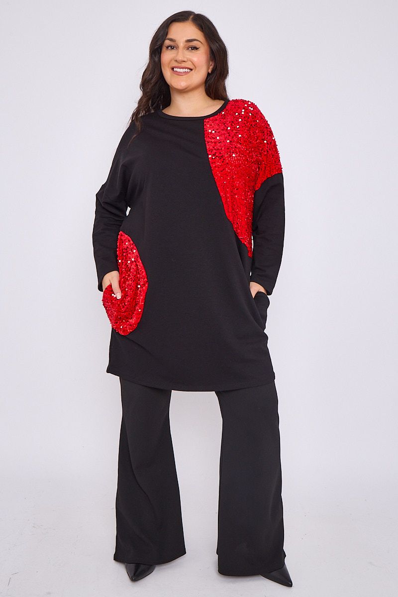 Sequin detail long top with pockets