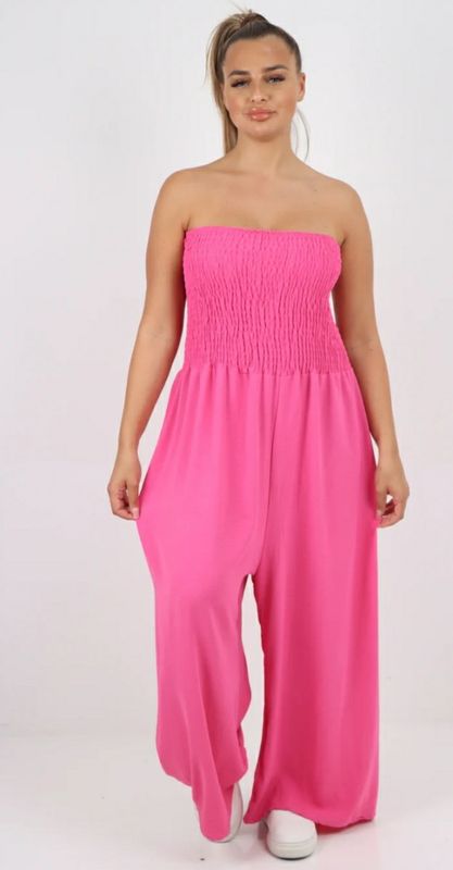Italian shirred elastic wide leg jumpsuit