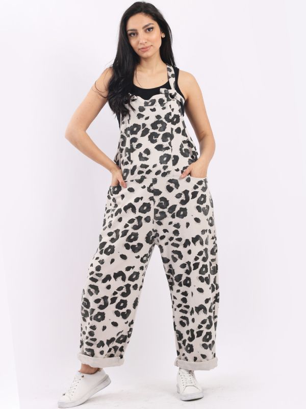 Leopard print cotton lagenlook dungaree