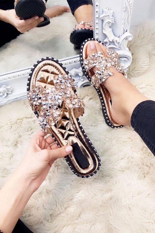 Rosegold Sparkly sliders