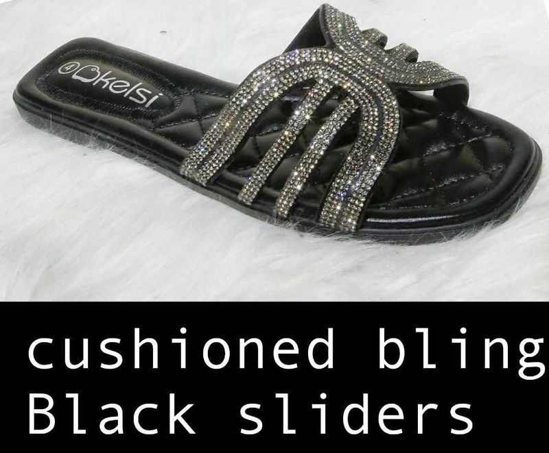 Cushioned bling Black sliders