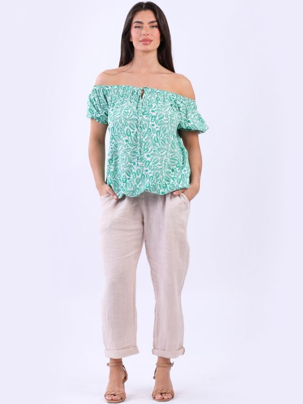 Green Off shoulder crop top