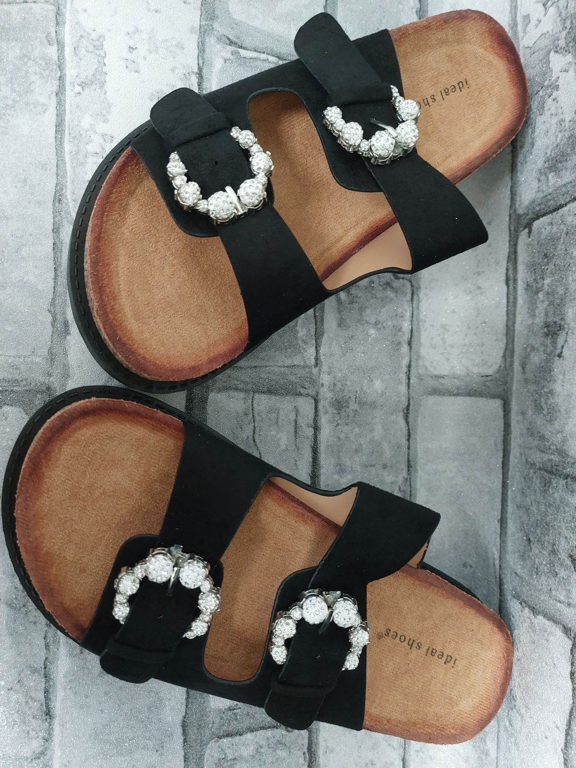Black bling buckle sandals