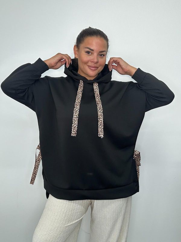 Leopard hooded draw string sides jumper